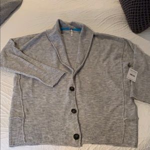 Free people heather gray button down sweater